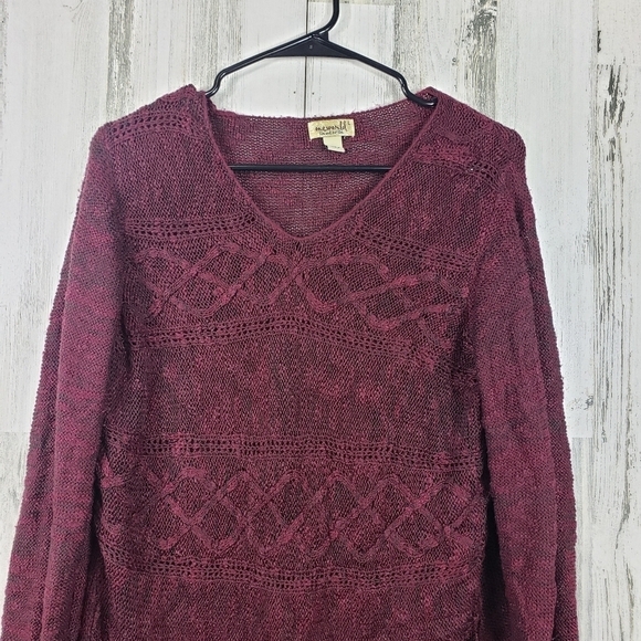 one world marron knit, lace back trim sweater women's size large - Picture 3 of 11